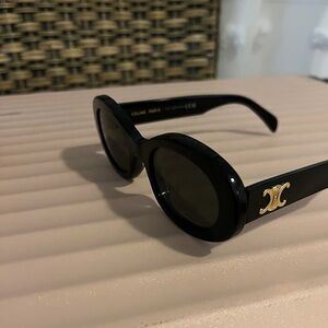 Celine Oval Black Sunglasses with Gold Logo